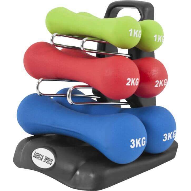 Ergonomic Dumbbell Set 12kg with Stand - Gorilla Sports South Africa - Weights