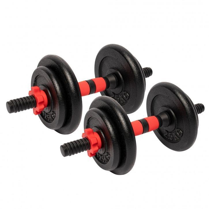 Cast iron dumbbell discount and barbell set