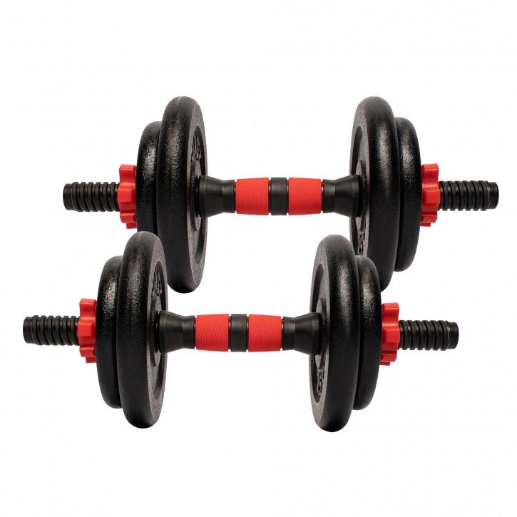 Cast Iron Dumbbell 25mm Dia Dia Set 15KG - Black/Red - Gorilla Sports South Africa - Weights