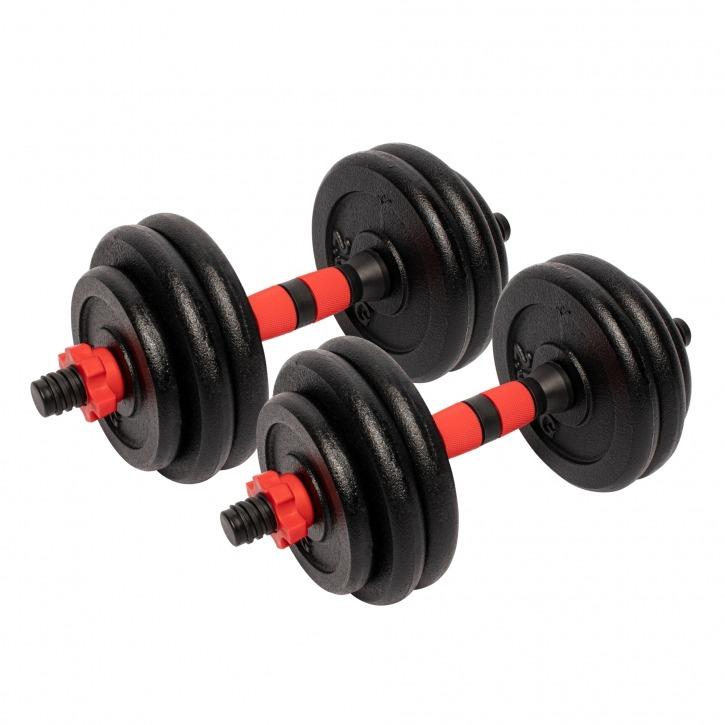 Cast Iron Dumbbell 25mm Dia Set 20KG - Red/Black - Gorilla Sports South Africa - Weights