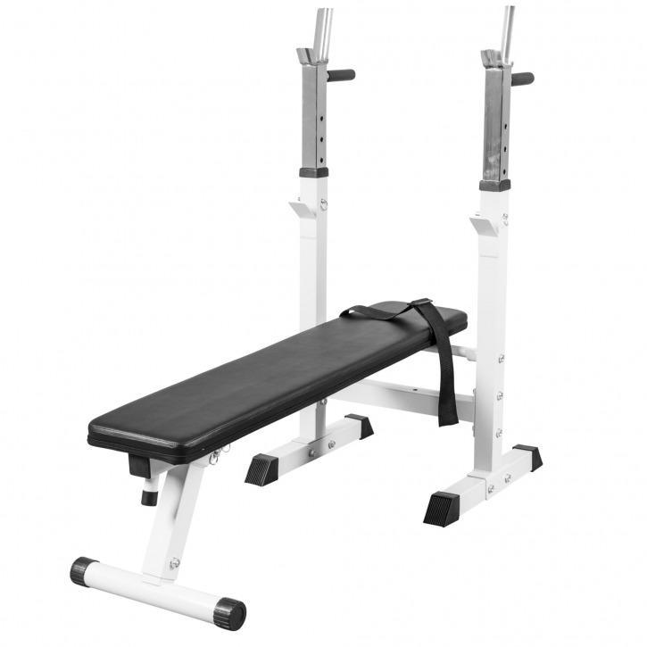 Weight Bench with Adjustable Barbell Rack - White - Gorilla Sports South Africa - Weights