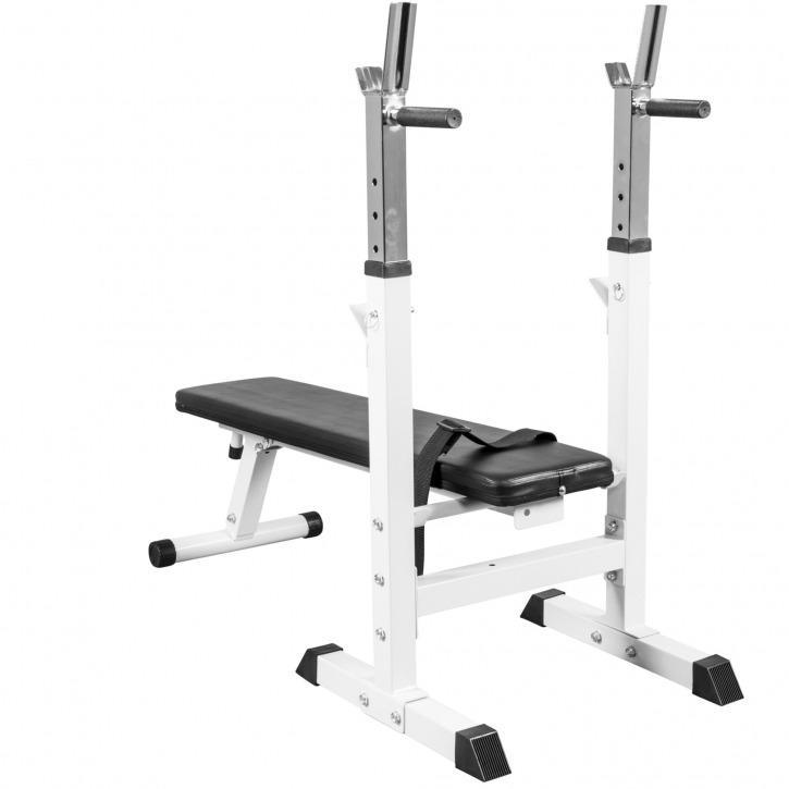 Weight Bench with Adjustable Barbell Rack - White - Gorilla Sports South Africa - Weights