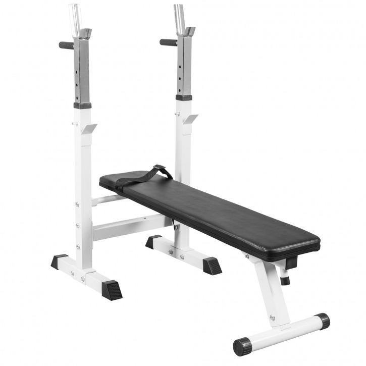 Weight Bench with Adjustable Barbell Rack - White - Gorilla Sports South Africa - Weights