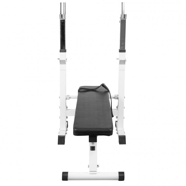 Weight Bench with Adjustable Barbell Rack - White - Gorilla Sports South Africa - Weights