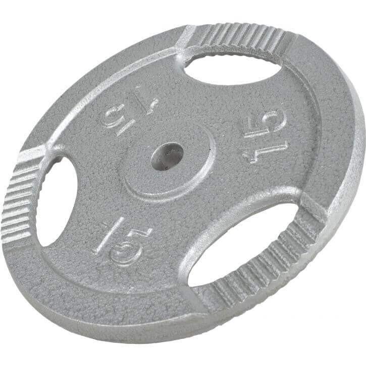 Cast Iron Tri-Grip Weight Plate 15KG - Silver - Gorilla Sports South Africa - Weights