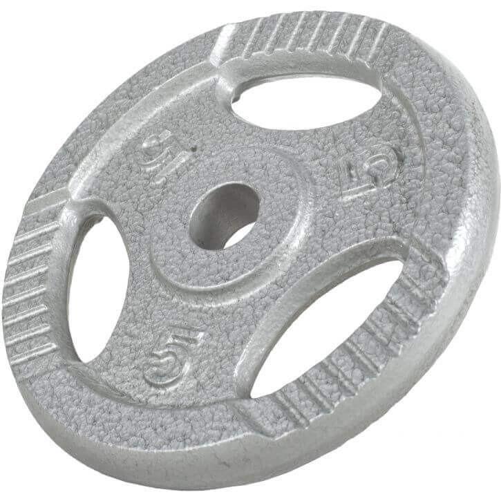 Cast Iron Tri-Grip Weight Plate 5KG - Silver - Gorilla Sports South Africa - Weights